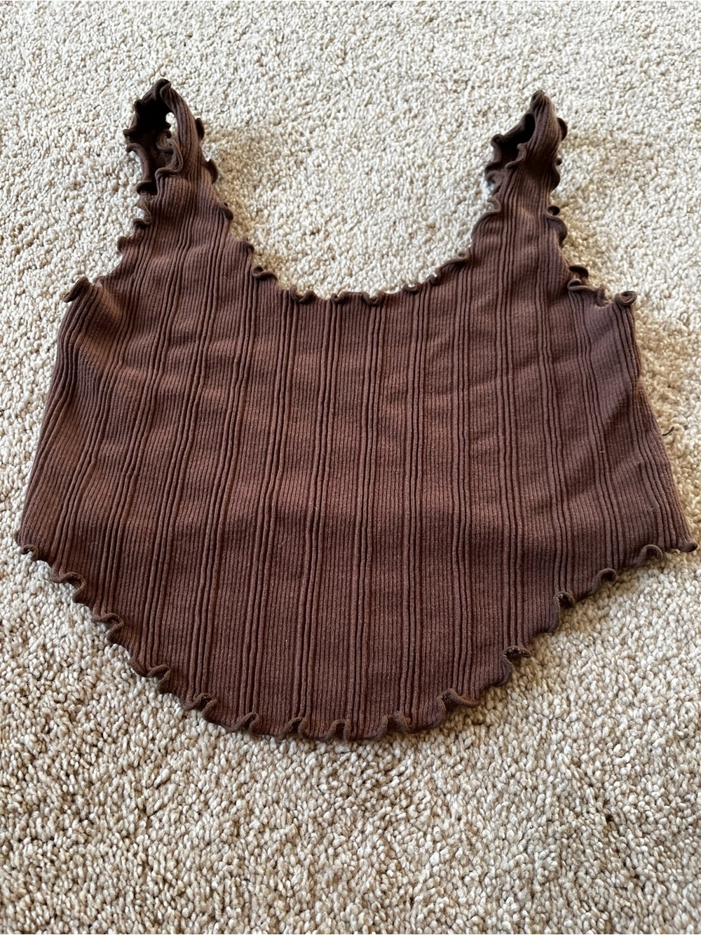 Arizona Jean Company Chocolate Brown Ribbed Lettuce-Edge Tank
